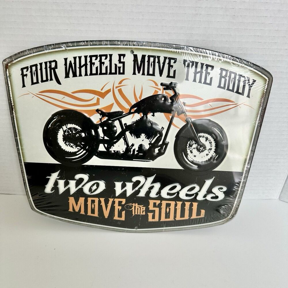Motorcycle Tin Metal Sign Decor Two Wheels Move the Soul Hobby Lobby 12x9.5